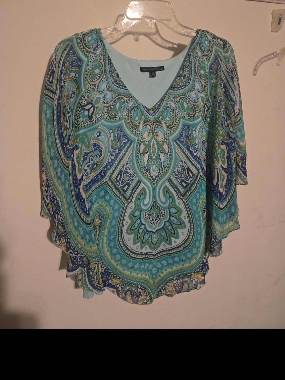 Sara Michelle Aqua Paisley V-Neck Blouse